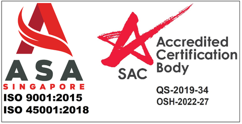 ASA certification marks for ISO 9001:2015 and ISO 45001:2018, accredited by SAC