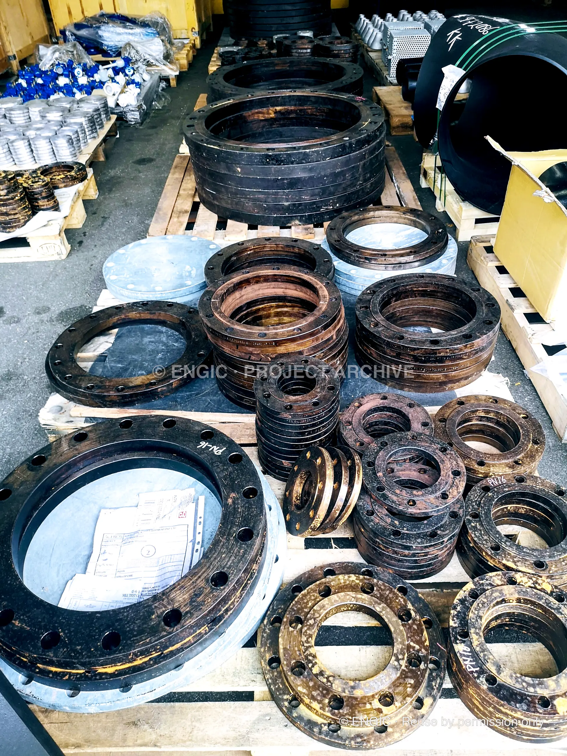 ENGIC-manufactured flanges photographed for the project archive, photographed 18 December 2018