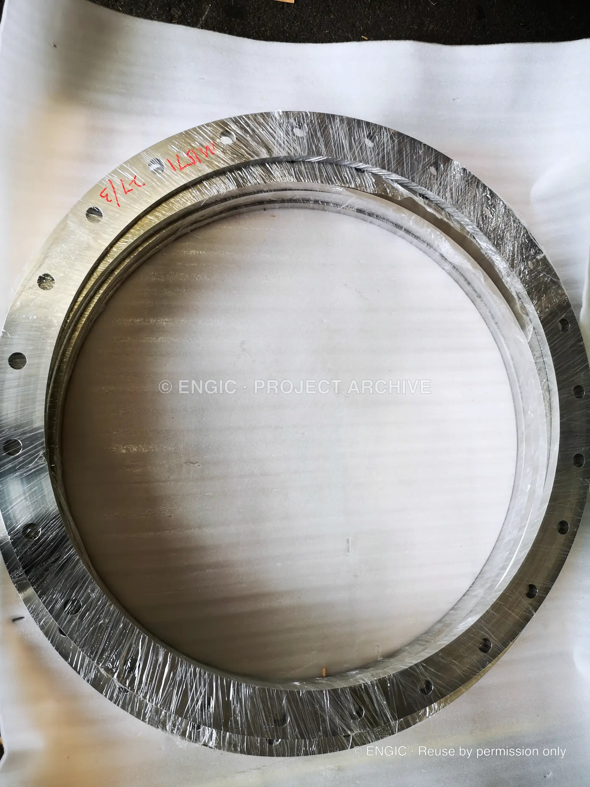ENGIC-manufactured flanges prepared for packing and dispatch, photographed 27 March 2019