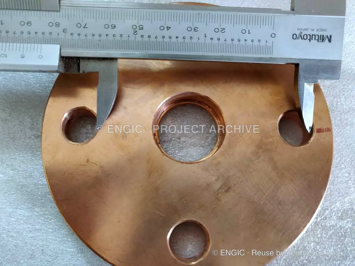 ENGIC-manufactured flanges during inspection and verification, photographed 12 April 2019