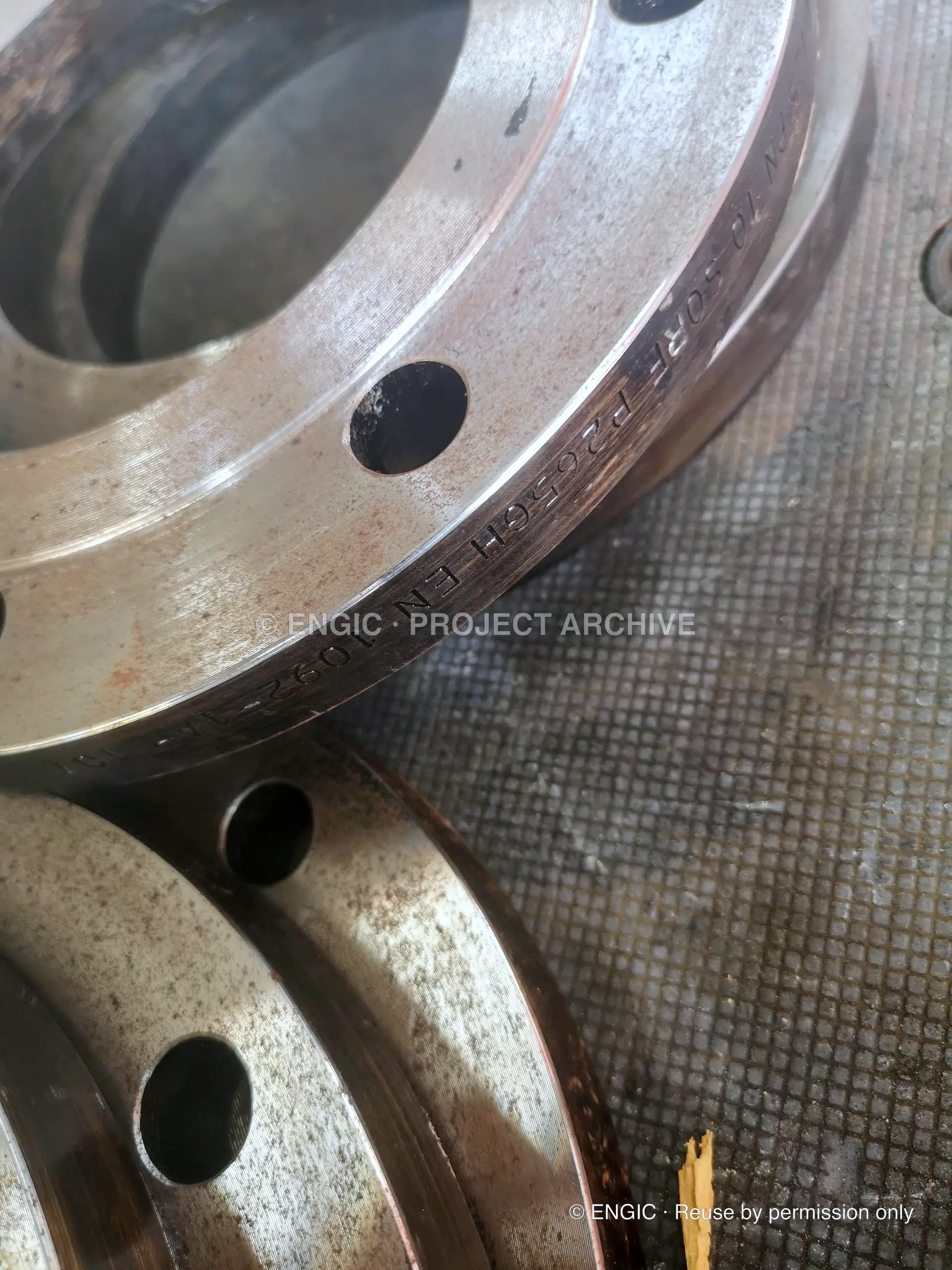 ENGIC-manufactured flanges photographed for the project archive, photographed 11 June 2019
