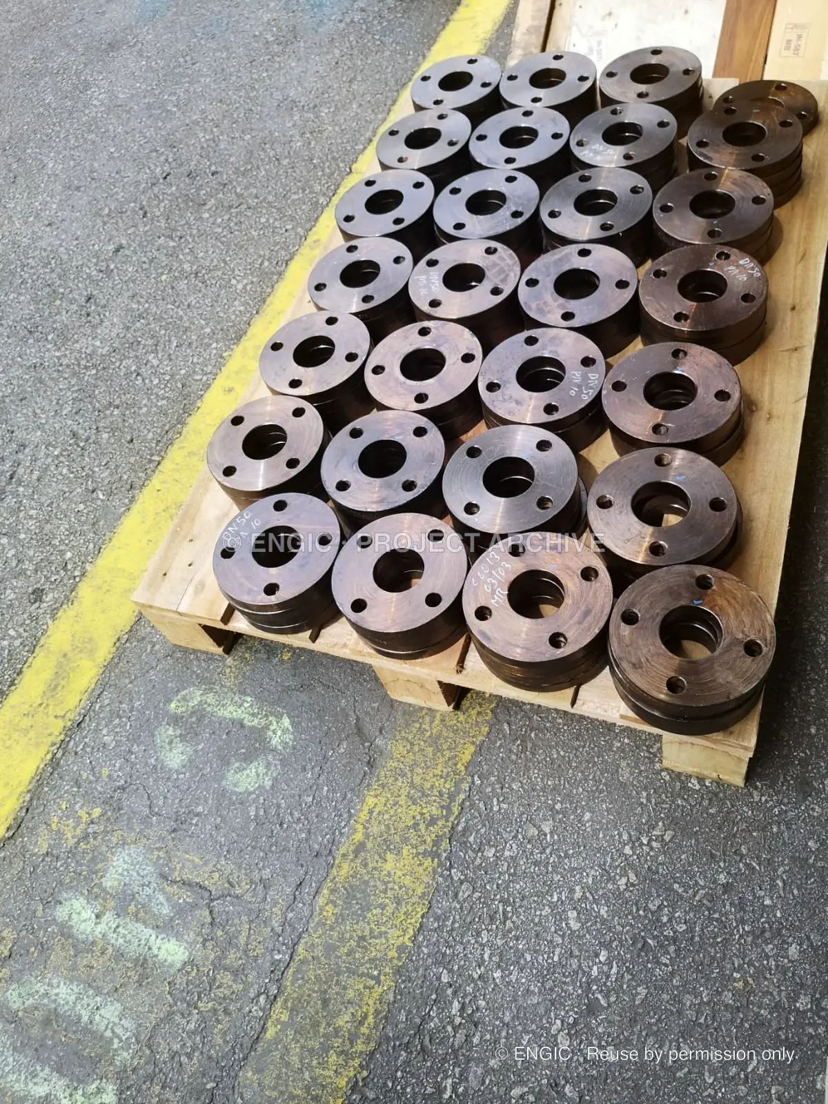 ENGIC-manufactured flanges photographed for the project archive, photographed 3 March 2021