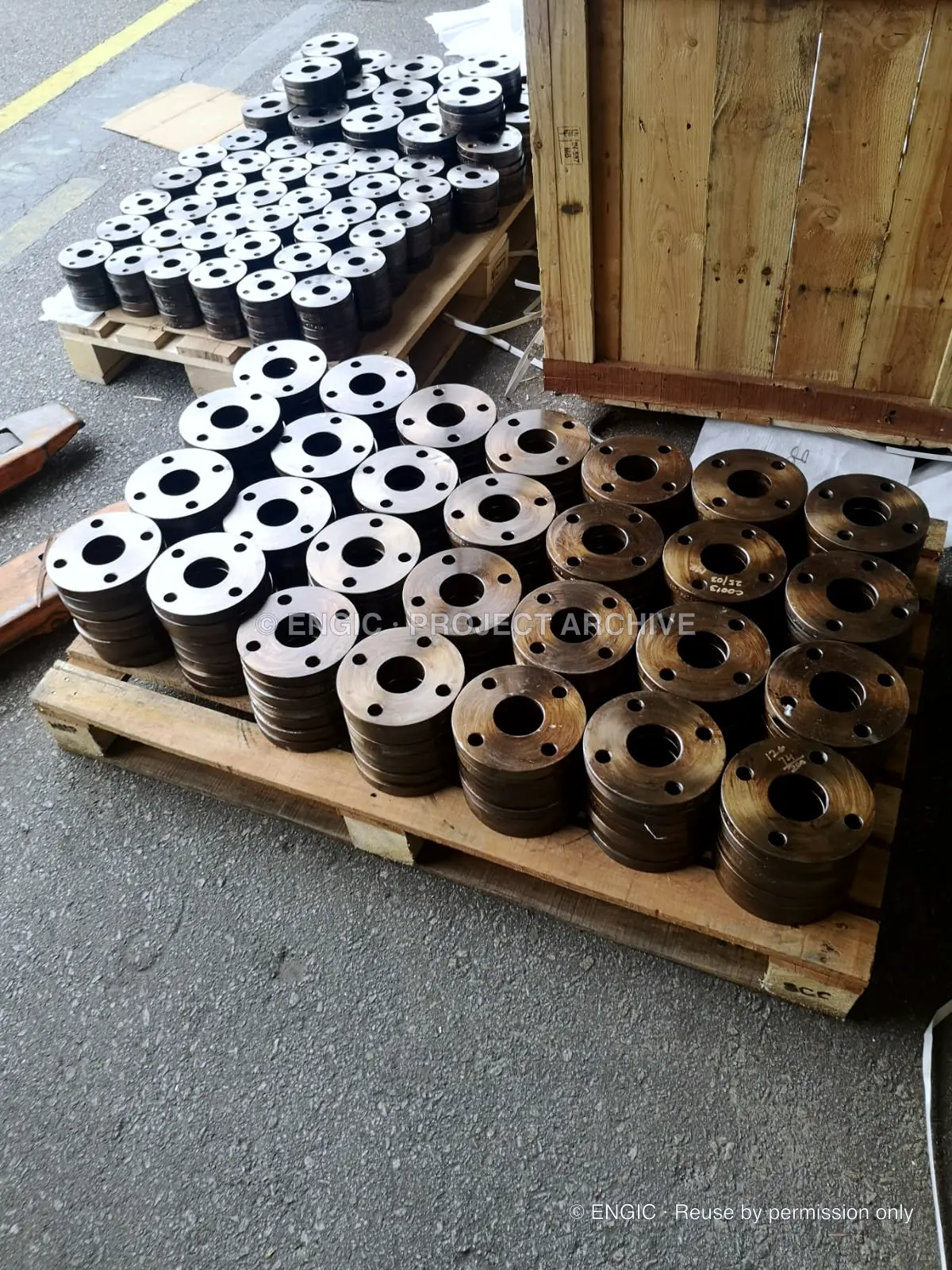 ENGIC-manufactured flanges photographed for the project archive, photographed 25 March 2021