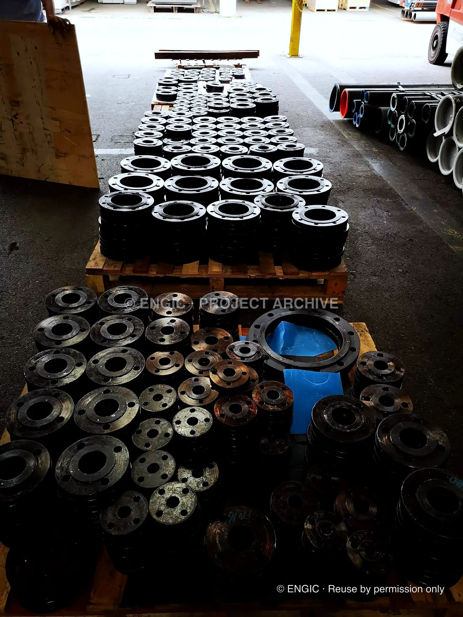 ENGIC-manufactured flanges photographed for the project archive, photographed 12 August 2022