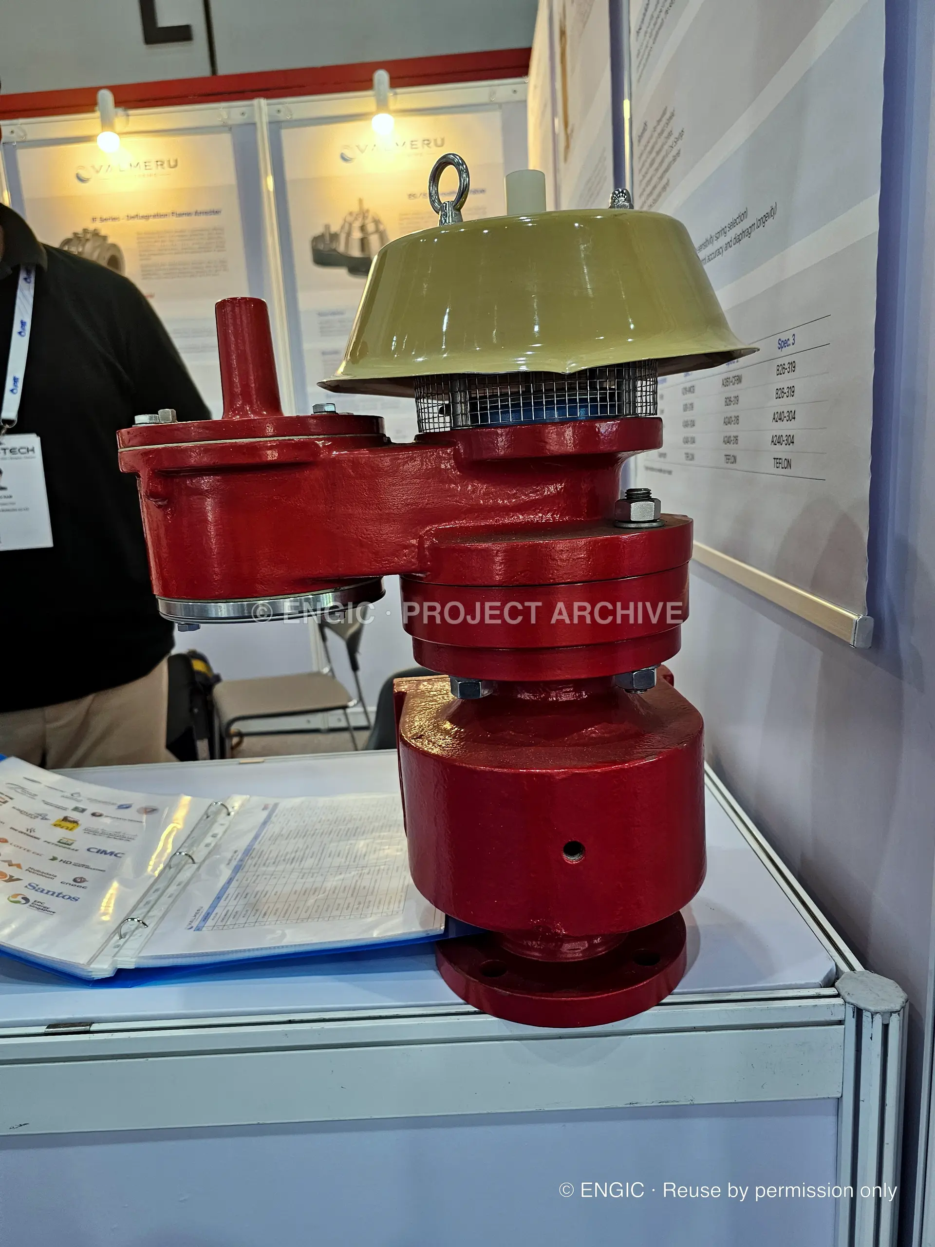 MUREUNG/VALMERU tank-safety valve display at Gastech 2026 in Bangkok, photographed 14 September 2026