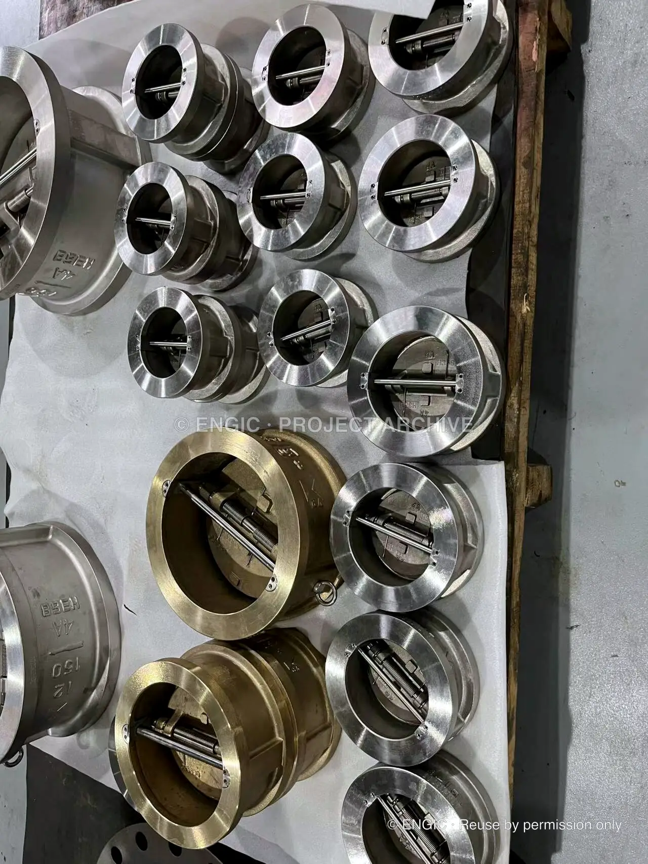Sourced industrial check valves photographed for the project archive