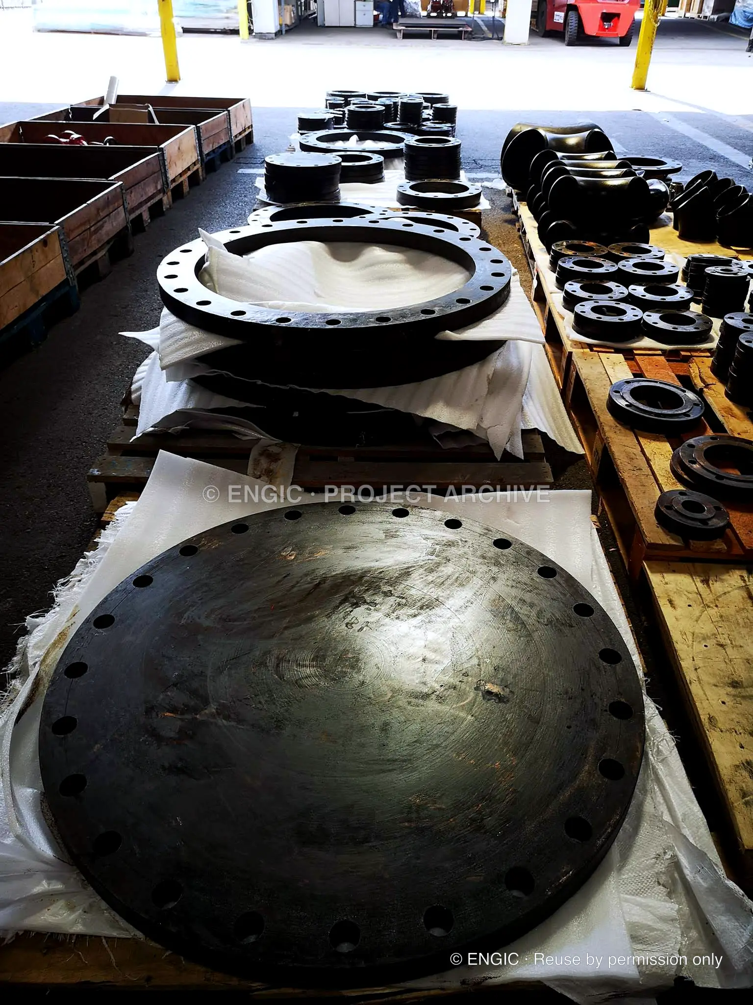 ENGIC-manufactured flanges photographed for the project archive