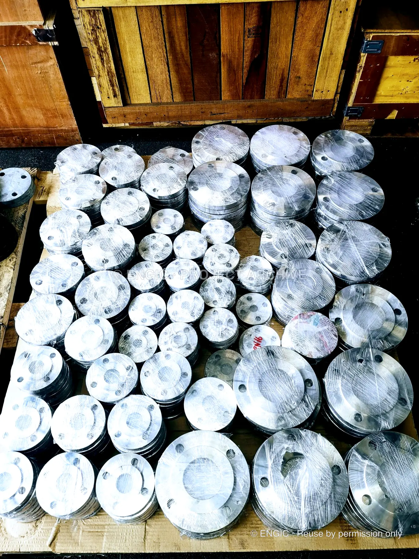 ENGIC-manufactured flanges photographed for the project archive