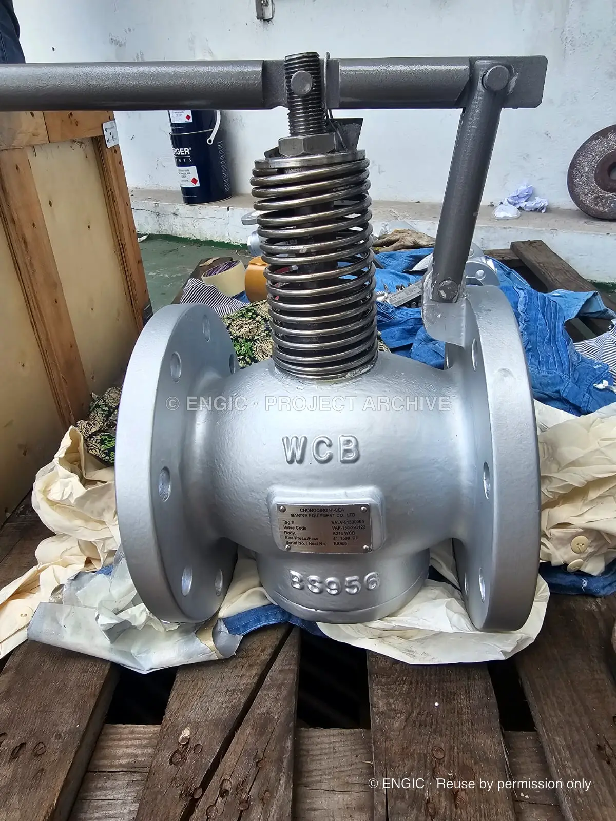A cast-steel flanged valve with a long operating lever